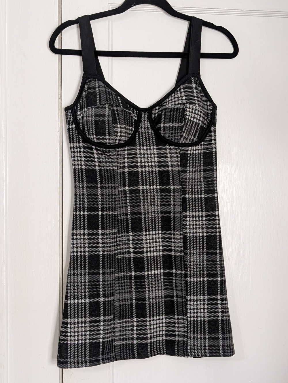 J Is For Justify Women’s Small Black Gray Plaid Bustier Mini Dress Sleeveless